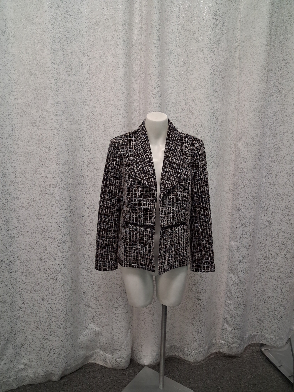 Kasper Black and White Tweed Open-Front Blazer